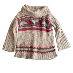 Free People Alpaca Blend Aztec Turtleneck Sweater | Oversized Cozy Knit | Size L